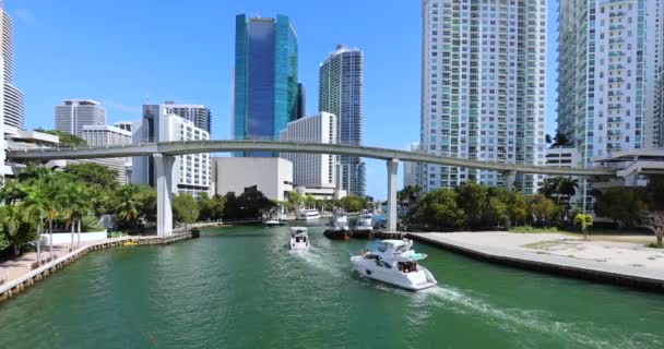 Private Yachts Tour Boats Passing Cruise Biscayne Bay Miami — Stock Video