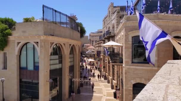 Jeruzalem Israël Maart 2024 Mamilla Drukke Winkelstraat Jeruzalem Met Mensen — Stockvideo