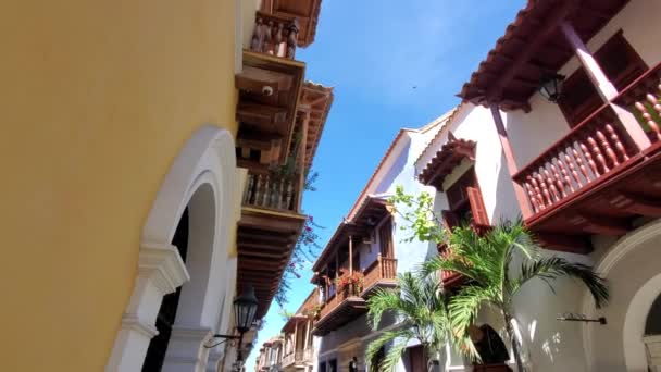 Kolumbia Kolonialne Cartagena Walled City Kolorowe Domy Historycznym Centrum — Wideo stockowe