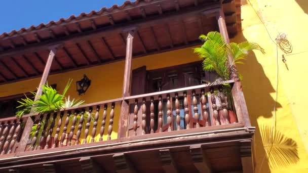 Колумбия Колониальные Картахена Стены Города Красочные Дома Историческом Центре — стоковое видео