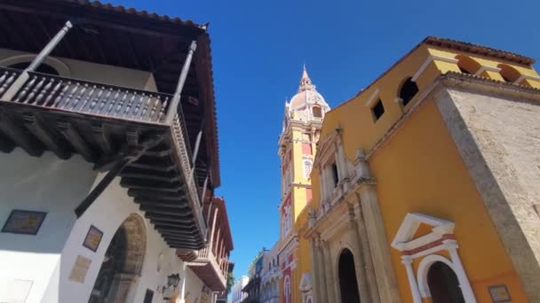 Colombia Coloniale Cartagena Città Murata Case Colorate Nel Centro Storico — Video Stock