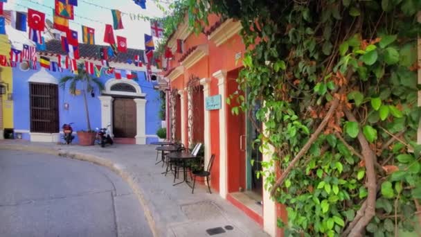 Ruas Coloridas Cênicas Cartagena Histórico Distrito Getsemani — Vídeo de Stock