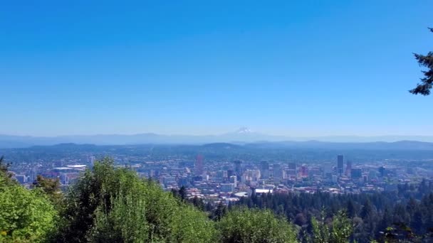 Panorama Portland Centrum Miasta Rzeka Columbia Mount Hood Posiadłości Pittock — Wideo stockowe