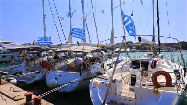 Родос Греція Яхти Набережній Гавані Родос — стокове відео