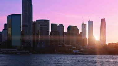 Avustralya manzaralı Sydney şehir merkezi gökyüzü manzarası ve günbatımında finans merkezi.