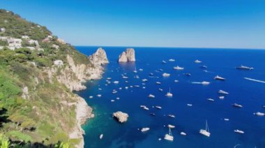 Italy, scenic views of Capri Island and from panoramic lookout of Monte Salaro.