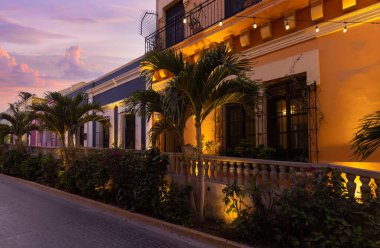 Mexico, Mazatlan, Colorful old city streets in historic city center near El Malecon promenade. clipart