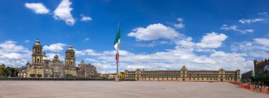 Mexico City Central Zocalo Constitution Plaza and landmark Metropolitan Cathedral near Presidential Palace clipart