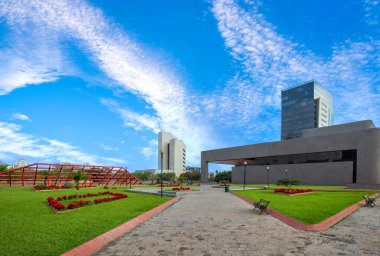 Mexico, Monterrey, Landmark Macroplaza Gran Plaza square in historic city center. clipart