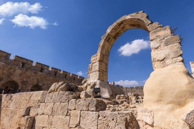Kudüs, İsrail, Jaffa Kapısı yakınlarındaki Eski Şehir 'de Davud' un tarihi Migdal Kulesi.