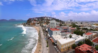 Okyanus turist plajları ve manzaralı Mazatlan deniz gezisi manzarası, El Malecon..