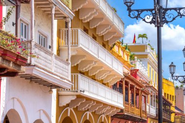 Columbia, Unesco site, colorful Cartagena Walled City Cuidad Amurrallada in historic city center.