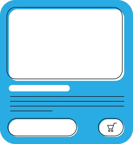  Pazar yeri pencere kartının üzerinde düğme ve el arabası simgesi olan vektör çizgisi çizimi. Minimalizm, özensiz, temiz. Sunumlar ve bilgi grafikleri için. Web sayfası ve uygulama için.