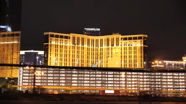 Las Vegas Night Planet Hollywood Cosmopolitan Hotels Casinos Lights View — Stock Video