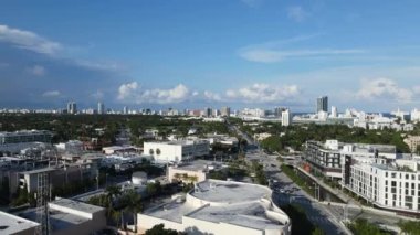 South Beach Miami Cityscape Skyline, Drone Aerial View, Street Traffic and Condo Buildings on SUnny Day, Florida USA 4k