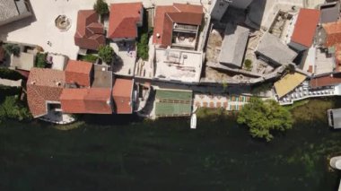 Trebinje, Old Town in Bosnia and Herzegovina. Birdseye Drone Aerial View, River and Rooftop of Vintage Buildings on Sunny Summer Day