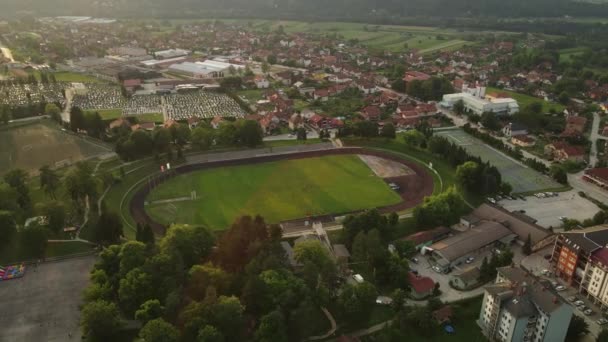 Aerial View Football Stadium Sports Complex Bajina Basta Town Serbia — Stok Video