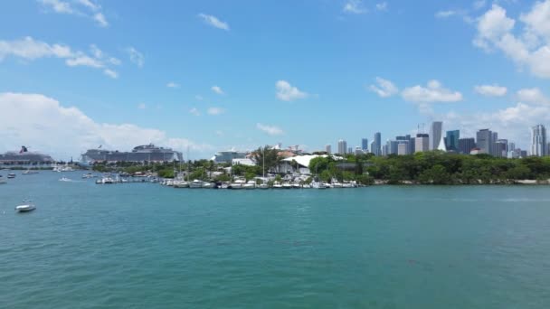 Miami Florida Usa Drone Aerial View Yachting Sailboat Marina Cruise — 图库视频影像