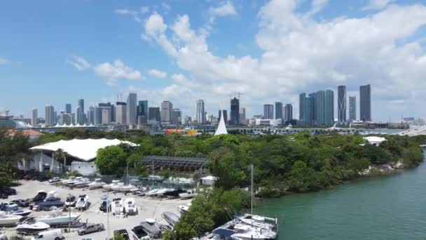Aerial View Downtown Miami Yachting Club Marina Cruise Ship Port — Stock video