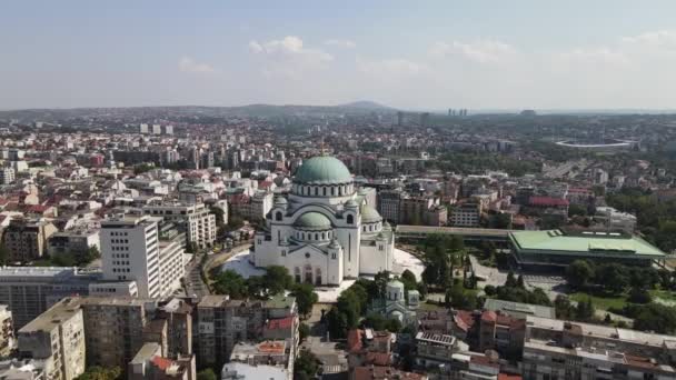 Saint Sava Temple Belgrade Serbia Drone Aerial View Orthodox Shrine — Stockvideo