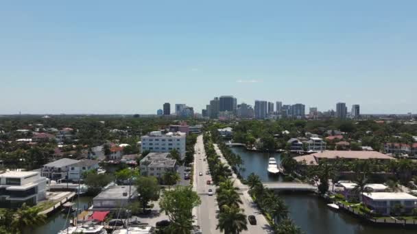 Fort Lauderdale Cityscape Florida Usa Aerial View Boating Canals Downtown — Vídeo de Stock