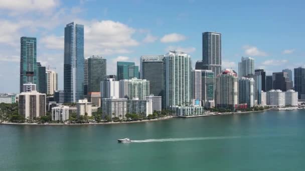 Miami Florida Usa Aerial View Downtown Waterfront Skyscrapers Sunny Day — Stock Video