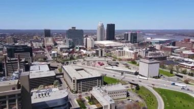 Louisville, Kentucky USA Downtown, Drone Aerial View of Buildings and Traffic on Sunny Day, Cityscape Skyline Drone Shot 60fps 4k