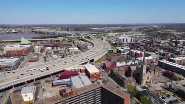Louisville Kentucky Usa Aerial View Highway Traffic Buildings Bridges Ohio — Video Stock