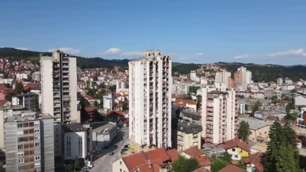 Uzice City Serbia Aerial View Residential Apartment Buildings Cityscape Sunny — Stockvideo