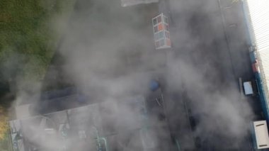 Top Down Aerial View, Vapor From Industrial Cooling System, Fans of Metallurgic Factory, High Angle Drone Shot