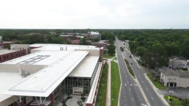 East Carolina University Greenville, North Carolina USA. Aerial View of Building and Street Traffic on Cloudy Day, 60fps Drone Shot 4k