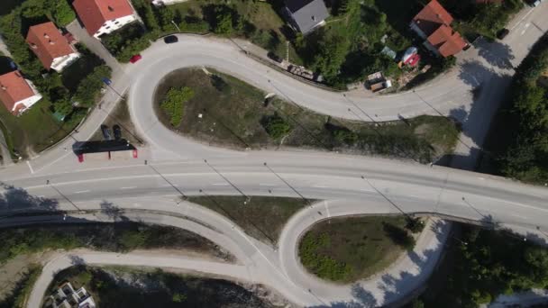 Road Interchange Overpass Residential Buildings Top Drone Aerial View — Wideo stockowe