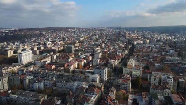 Downtown Belgrado Sérvia Vista Aérea Cinematográfica Cityscape Skyline — Vídeo de Stock