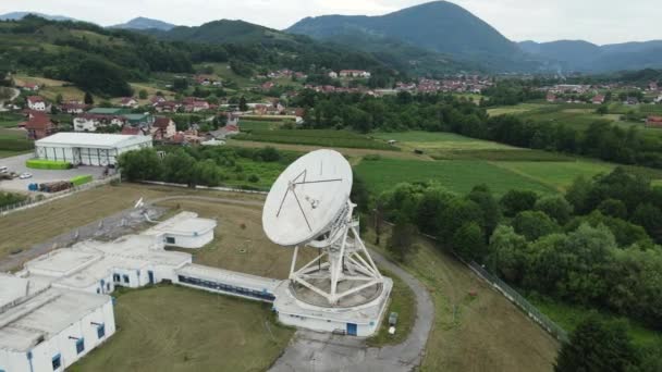 Satellite Ground Station Massive Dish Communication Signal Transmission Drone Aerial — стокове відео
