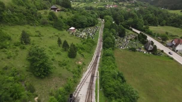 Shargan Eight Narrow Gauge Railway Mokra Gora Village Serbia Drone — Vídeos de Stock