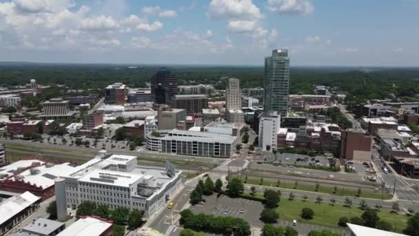 Durham Skyline North Carolina Usa Aerial View Downtown Sunny Summer — Video Stock