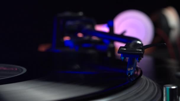 Needle Spinning Long Play Vinyl Record Turntable Close — Video Stock