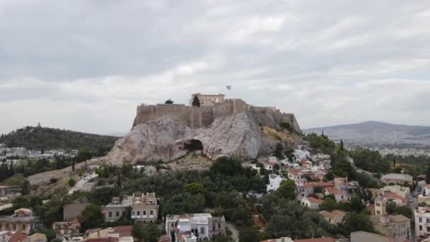 Akropolis Aten Grekland Forntida Landmärke Drönare Antenn Med Dolly Zoom — Stockvideo