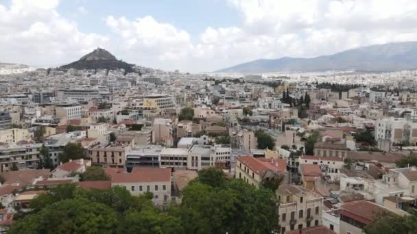 Widok Lotu Ptaka Ateny Grecję Śródmieścia Okolica Mieszkalna Góry Skyline — Wideo stockowe