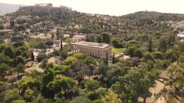 Flygfoto Över Antika Agora Aten Forum Romanum Temple Rester Och — Stockvideo