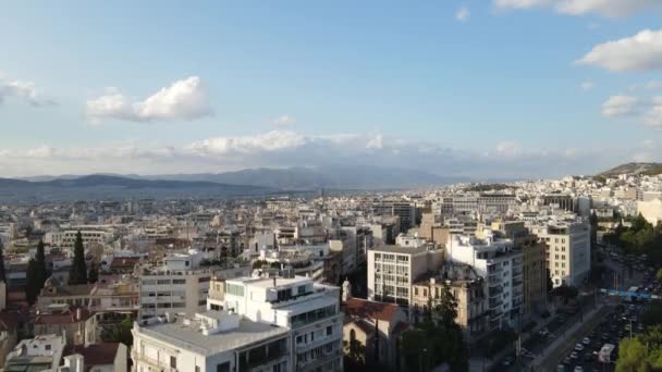 Aerial View Central Urban Neighborhood Athens Greece Downtown Skyline Sunny — 비디오