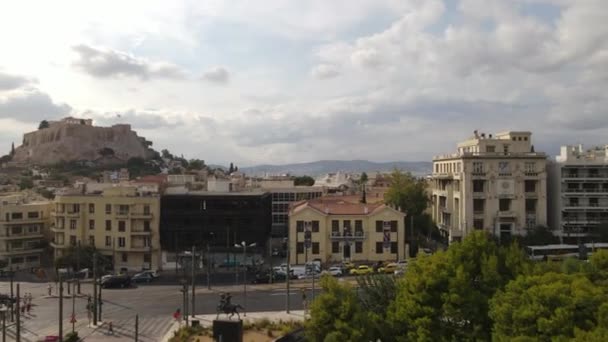 Akropolis Aténách Řecko Letecký Pohled Antické Památky Downtown Budovy Golden — Stock video