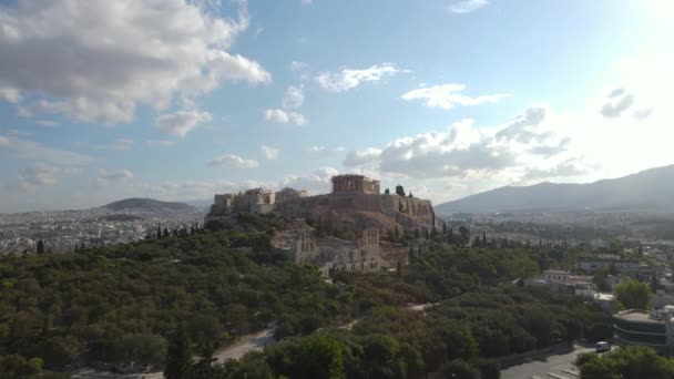 Aerial View Acropolis Athens Greece Sunny Summer Morning Drone Shot — 图库视频影像