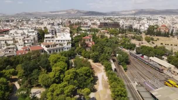 Letecký Pohled Kostel Svatého Athanasia Thissiu Atény Řecko Dron Shot — Stock video