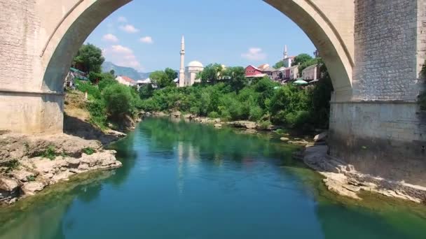 Aerial View Old Bridge Neretva River Mostar Bosnia Herzegovina — 비디오