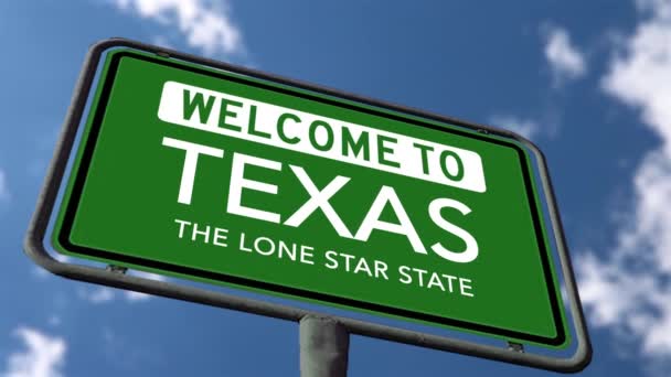 Benvenuti Texas Stato Delle Stelle Solitarie Road Sign Close Animazione — Video Stock