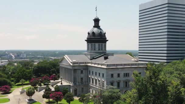 South Carolina State House Columbia Usa Flygfoto Capitol Building Soliga — Stockvideo