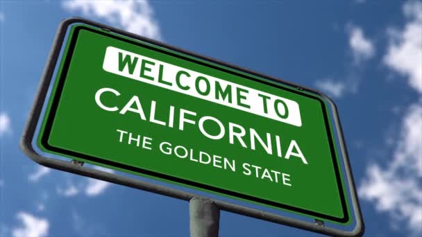 Bienvenue Californie États Unis Signe Route Golden State Fermer Angle — Video