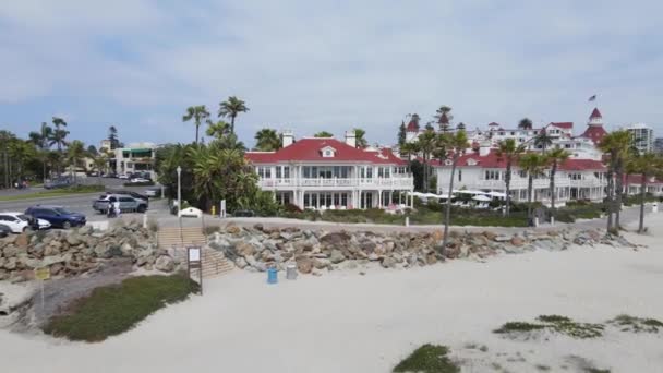 Flygfoto Över Hotel Del Coronado San Diego Kalifornien Usa Historiska — Stockvideo