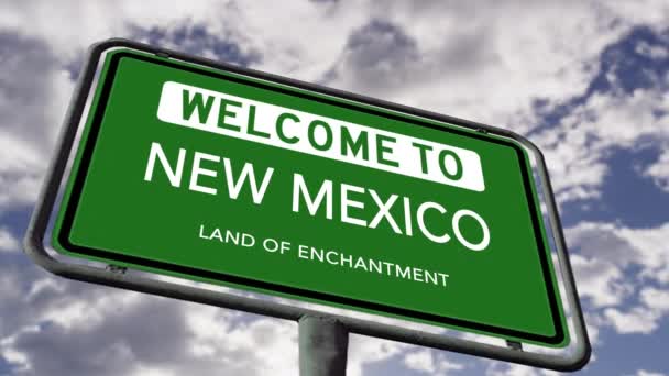 Bienvenue Nouveau Mexique State Road Sign Land Enchantment Slogan Animation — Video